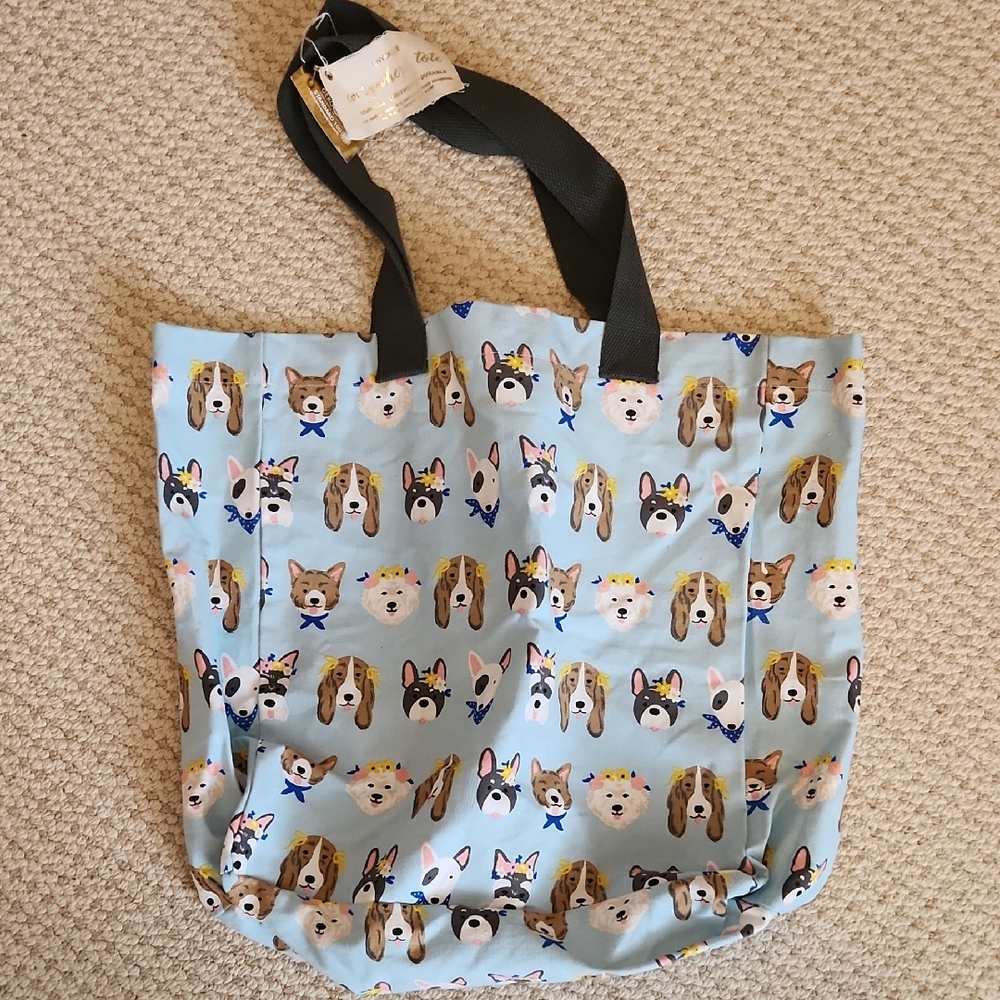 Cute Dog Print Tote Bag with Black Handles